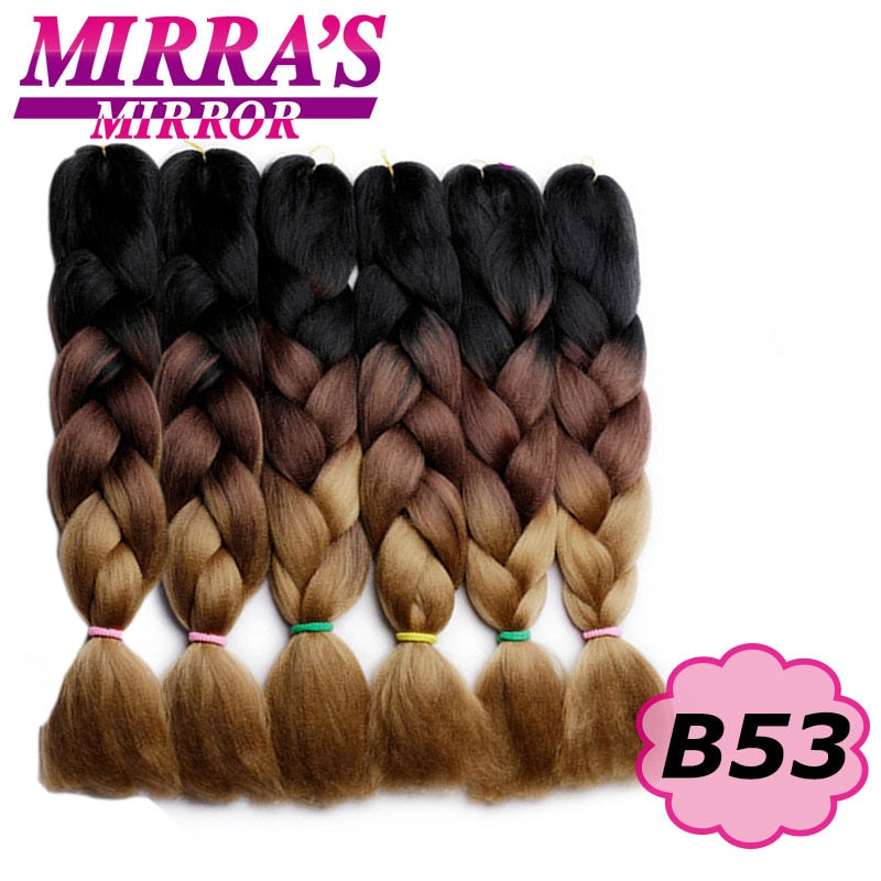 Trenzas Jumbo de 24 pulgadas, cabello sintético para caja trenzada, extensiones de cabello trenzado Ombre, tres tonos, negro, marrón, azul, rosa, espejo de Mirra