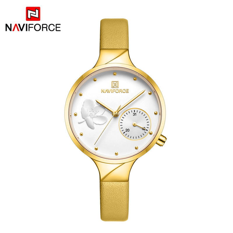 NAVIFORCE Women Fashion Blue Quartz Watch Lady Leather Watchband High Quality Casual Waterproof Wristwatch Gift for Wife 2019