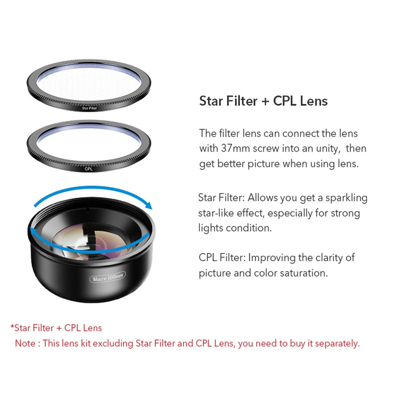 APEXEL camera phone lens 100mm macro lens 4K HD super macro lenses+CPL+star filter for iPhonex xs max Samsung s9 all smartphone