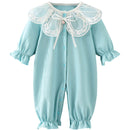 Neugeborenes Kleinkind-Säuglingsbaby-Spielanzug-Spitzen-Kragen-Overall-Spielanzug-kleine Mädchen-Ausstattungs-Baby-Kleidung-Blau 0-2T