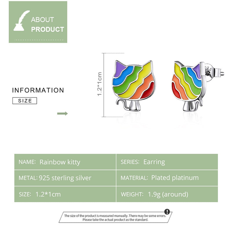 bamoer Rainbow Enamel Stud Earrings for Women 925 Sterling Silver Animal Fish Cat and Dog Fashion Jewelry Bijoux SCE823