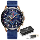 LIGE Herrenuhren Top-Marke Luxus Edelstahl Blau Wasserdicht Quarzuhr Herren Mode Chronograph Herren Sport Militäruhr