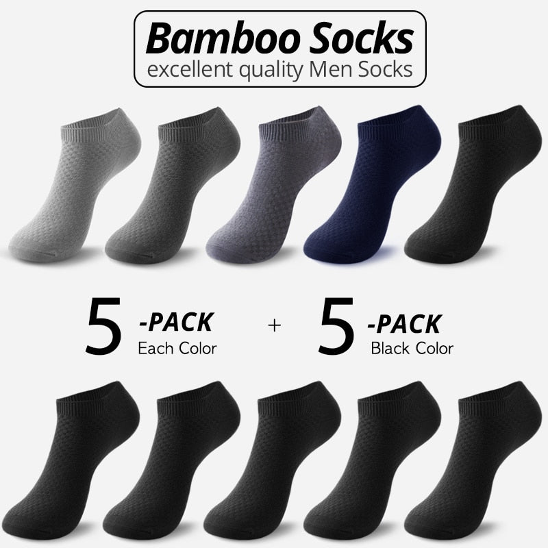 10 Pairs Bamboo Fiber Men Socks Short Ankle Business Black Male Meias Socks Summer Breathable Men Dress Shoes Clothes Size 38-44