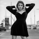 Fitshinling Vintage Gothic Samtkleid Damen Dunkel A Line Knöpfe Winter Grunge Schlank Vestidos Langarm Schwarz Punk Kleider Neu