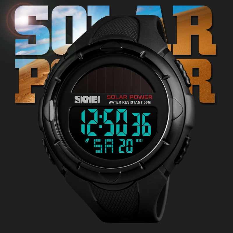 SKMEI Military Sportuhren Herren Solar Power Outdoor Shock Digitaluhr Chrono 50M Wasserdicht Armbanduhren reloj deportivo