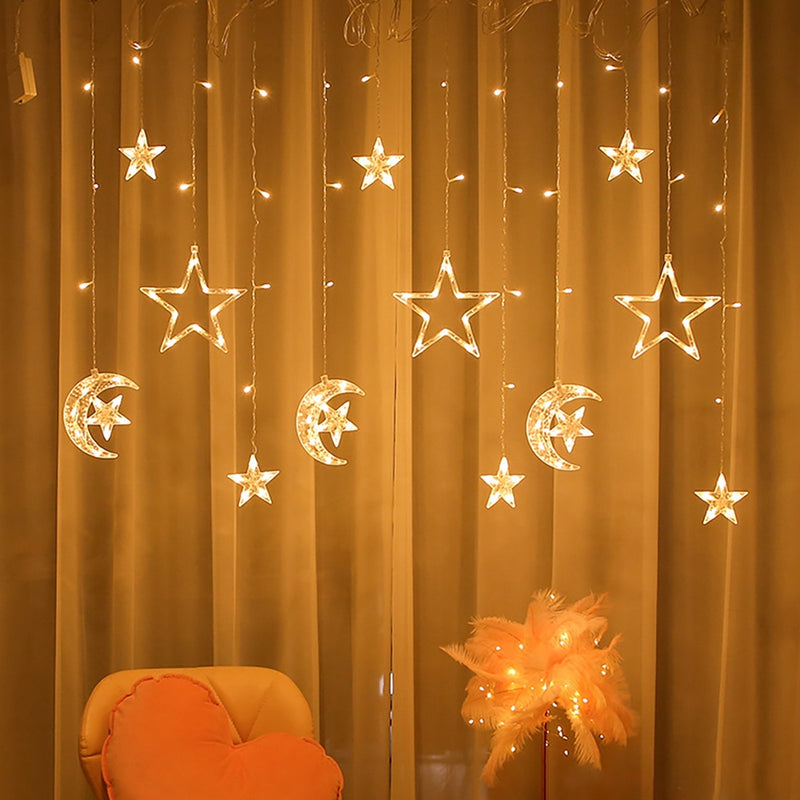 Eid Mubarak Star Moon Led Curtain Garland String Lights Ramadan Decoration Islam Muslim Party Decor Eid Al Adha Gifts Eid Lights