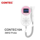 CONTEC Fetaler Doppler-Herzschlagmonitor mit Hintergrundbeleuchtung, LCD, rosa Farbe, mit 2 MHz, 3 MHz, 8 MHz Sonde, Baby-Herzschlagmonitor-Sonde