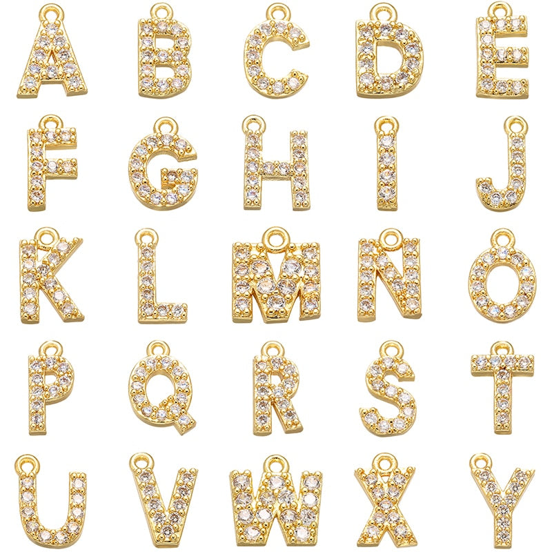 ZHUKOU 8x8.5mm Brass Cubic Zirconia Crystal 26 Letter Charms Pendants for Women earring jewelry accessories wholesale VD545