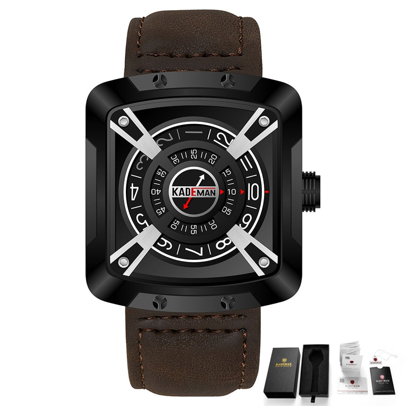 KADEMAN, relojes de lujo para hombre, resistente al agua, deportivo, cuadrado, correa de cuero, reloj de cuarzo, reloj de pulsera informal, reloj Masculino