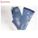 Stickerei Stretching Flare Jeans Damen Elastizität Bell-Bottoms Jeans für Mädchen Hellblaue Hose Damen Jeans Größe