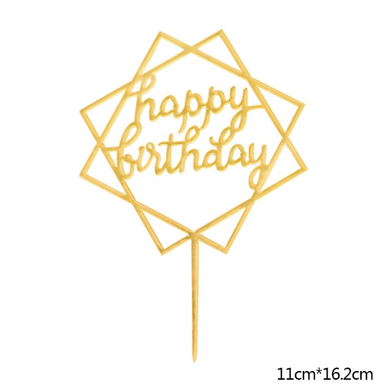 Decoración Para tarta de feliz cumpleaños, bandera para pastel de acrílico dorado y plateado, decoración para cupcakes para niño y niña, decoraciones para fiesta de cumpleaños, suministros de boda