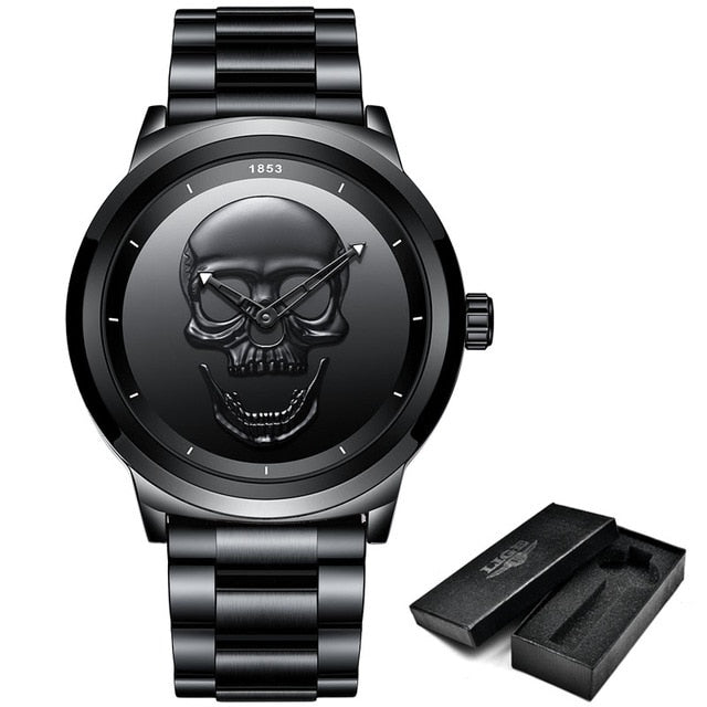 Relogio Masculino LIGE Skull Mens Watches Simple Stainless Steel Sports Watch Men&