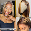 13X4 Highlight Lace Front Perücke Knochen Glatt Echthaar Perücken Honigblond Braun 150% Ombre Highlight Bob 4x4 Lace Closure Perücke
