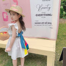 Humor Bär Sommer neue ärmellose süße Mädchen Kleid Kleinkind Kind Prinzessin Party Kleid Druck zurück Schleife Baby Kinderkleidung