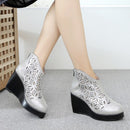 GKTINOO Mode Strass Gaze Sandalen Sommer Neue Mesh Stiefel Echtes Leder Damenschuhe Hohle Stiefel High Heels Wedges