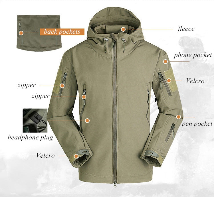 Hiking Army Jackets Men Military Jackets Airsoft Camping Tactical Jacket Pants Soft Shell Waterproof Hunting Suit Windbreaker