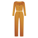 Geripptes 2-teiliges Set Damen-Sets conjunto feminino Damen Crop Tops und Hosenanzug Langarm Casual Short Top Clubwear Sets