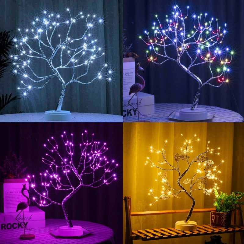 LED Kupferdraht Nachtlicht Baum Lichterkette Heimtextilien Nachtlampe für Schlafzimmer Nachttischlampe USB und batteriebetrieben
