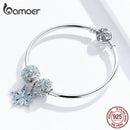 bamoer Echtes 925 Sterling Silber Winter Schneeflocke Prinzessin Armreif für Damen Charm Armband Luxus European Bijoux SCB833