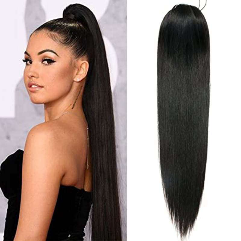 Ponytail Human Hair Extensions With Clip In Drawstring Ponytail Straight Brazilian Hair Ponytails For Women Remy 1  Piece