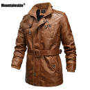 Mountainskin Lederjacke Herren 2022 Winter Lange Herren Motorrad PU Windjacke Mode Slim Fit Herren Markenkleidung 6XL SA810