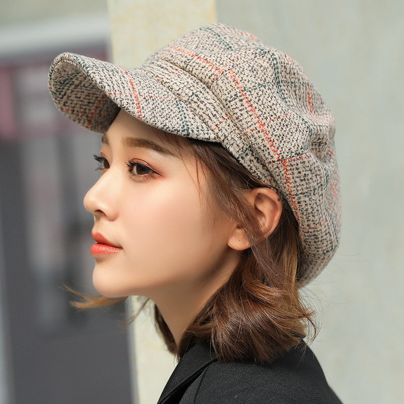 COKK Autumn Winter Wool Newsboy Cap Fashion Hats for Women Female Winter Cap Girl Visor Travel Beret Thick Warm Vintage Bonnet
