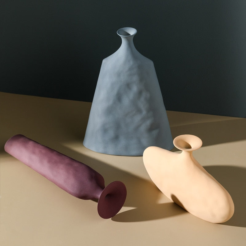 VILEAD Ceramic Flower Vases Figurines Nordic Cylinder Flower Pots Home Living Room Decoration Hogar Handicraft Modern Ornaments