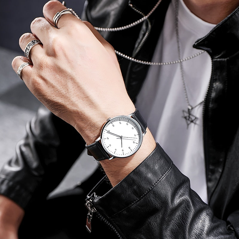 No Logo Business Watch Japan Movement PU Leather Strap Thin Bezel Simple Design Minimalism