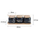 Luxus nordischen Stil Marmormuster Keramik Küche Gewürzbehälter Set Holzabdeckung Salzstreuer Gewürzglas Küchenzubehör