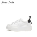 Smile Circle White Sneakers Women Flat Platform Shoes Round toe Casual Thick bottom Shoes Ladies low-top Chunky Sneakers