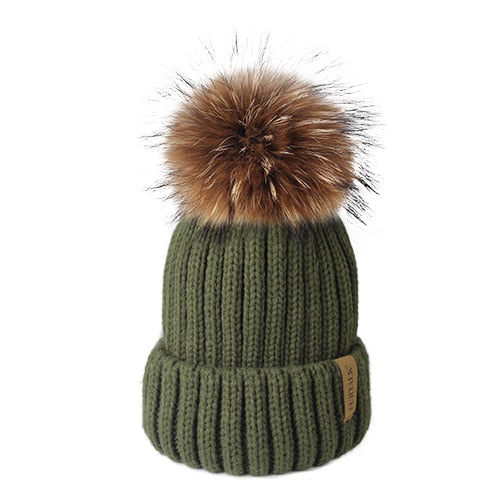 Gorro con pompón de piel auténtica Furtalk, gorro tejido de invierno para mujer, gorro con pompón de mapache grande y cálido para mujer