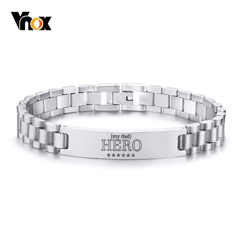 Vnox My Dad HERO Bracelets Personalized Quotes Men Bracelet Qualified Stainless Steel ID Bangle Father&