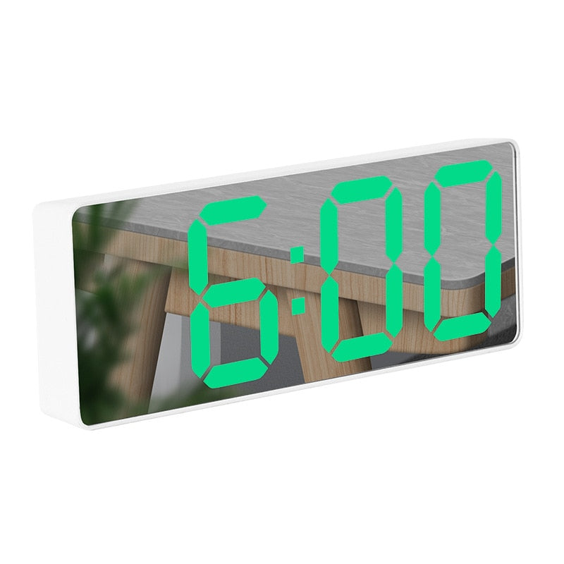 LED Mirror Screen Alarm Clock Creative Digital Clock Voice Control Snooze Time Date Temperature Display Rectangle/Round Style