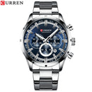 Reloj Curren para hombre, esfera azul, correa de acero inoxidable, fecha para hombre, relojes de negocios para hombre, relojes de pulsera impermeables de lujo para hombre