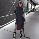 Simenual One Sleeve Knit Asymmetrische Midikleider Skinny Ribbed Hooded Streetwear Baddie Clothes Herbst Frühling Clubwear Enges Kleid