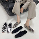 Fashion Square Toe Flats Schuhe Frauen Slip On Loafers Bequemer Ballett Zebra Schlangenmuster Schuh Große Größe 35-41 Zapatillas Mujer