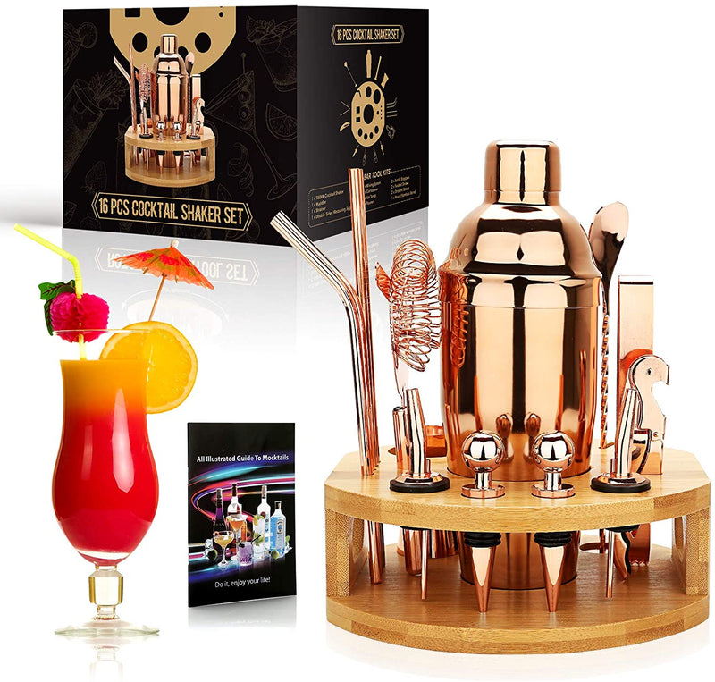 Cocktail-Shaker-Set, 16-teiliges Barkeeper-Set für Mixer, Wein, Martini, Edelstahl-Bar-Werkzeug, Zubehör für Getränkepartys zu Hause