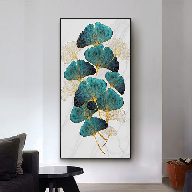 Green Golden Plant Leaf Abstract Poster Nordic Canvas Print Wall Art Painting Modern Picture Living Room Entrance Decoration