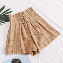 HELIAR 2022 Spring Women Plaid Shorts Elastic Waist Drawstring Wide Leg Shorts With Saches High Waist Shorts For Women