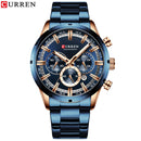 Reloj Curren para hombre, esfera azul, correa de acero inoxidable, fecha para hombre, relojes de negocios para hombre, relojes de pulsera impermeables de lujo para hombre