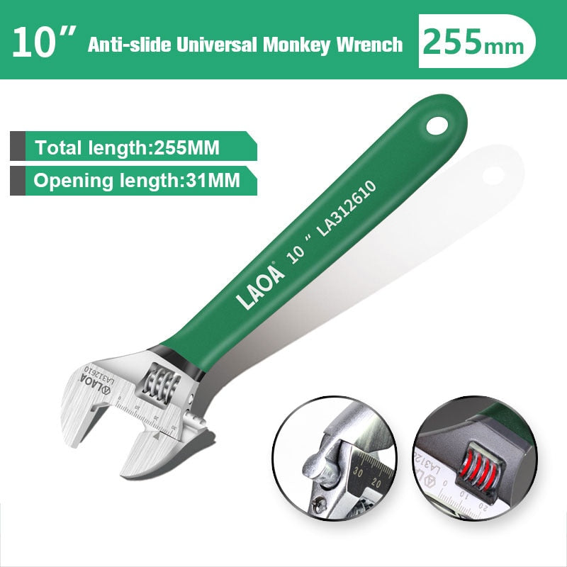 LAOA Anti-slide Universal Monkey Wrench Adjustable Spanner Adjust Wrenches With Scale Stainless steel Key Hand tools
