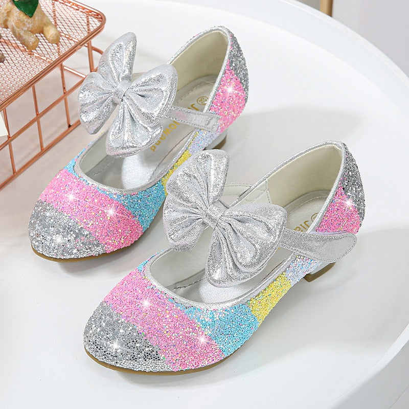 Girls&#39; Leather Shoes Princess 2021 CHILDREN&#39;S Shoes round-Toe Soft-Sole Big girls High Heel Princess Crystal Shoes