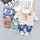 3-teiliges Baby-Kleidungsset für Kleinkinder mit Reißverschluss, Jacke + T-Shirt + Jeans, Kinderkostüm, Kinderkleidung