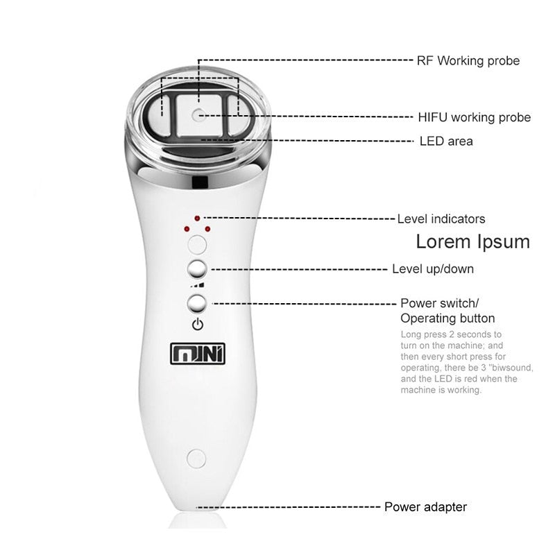 Mini máquina HIFU Máquina de ultrasonido Productos para el cuidado de la piel RF Fadiofrecuencia Facial Estiramiento facial Antiarrugas Ultrasonido Therapi