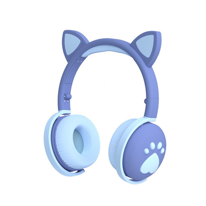 Cute Kids Headphones Wireless Earphones,Control LED light Cat Ear Girl Child Gift Blue-tooth Gaming Headset Stereo Bass With Mic