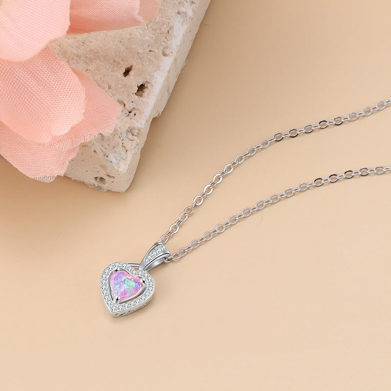 Collares de Color plateado en forma de corazón blanco rosa azul ópalo collares y colgantes con Zirconia cúbica joyería de moda regalo para mujer