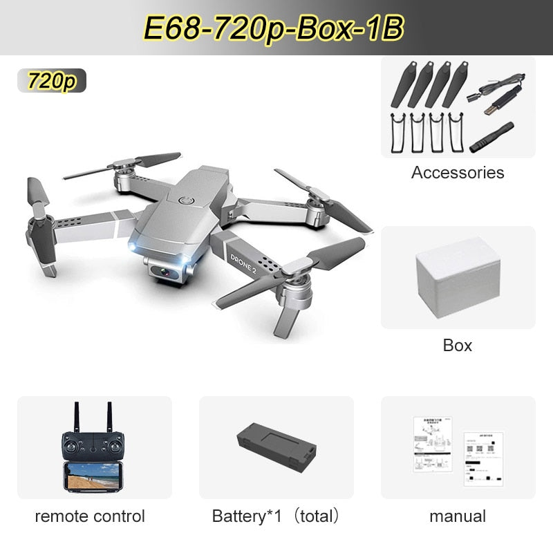 JINHENG E68 Mini RC Drone 4K 1080P HD Camera Wifi FPV Air Pressure Altitude Hold Mode Foldable Quadcopter Toy Kid&