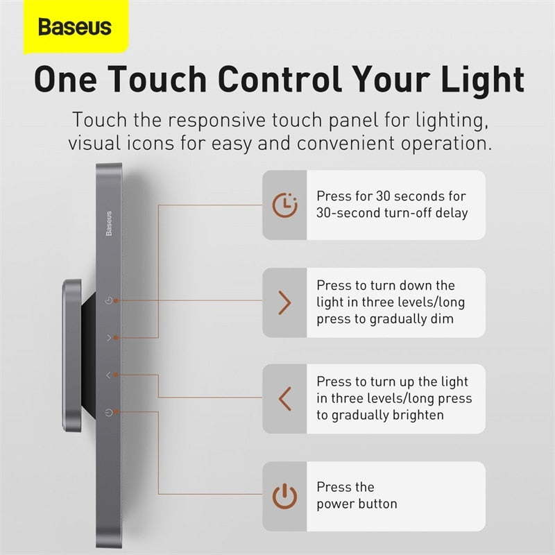 Baseus LED Table Lamp Magnetic Desk Lamp Hanging Wireless Touch Night Light for Study Reading Lamp Stepless Dimming USB Light