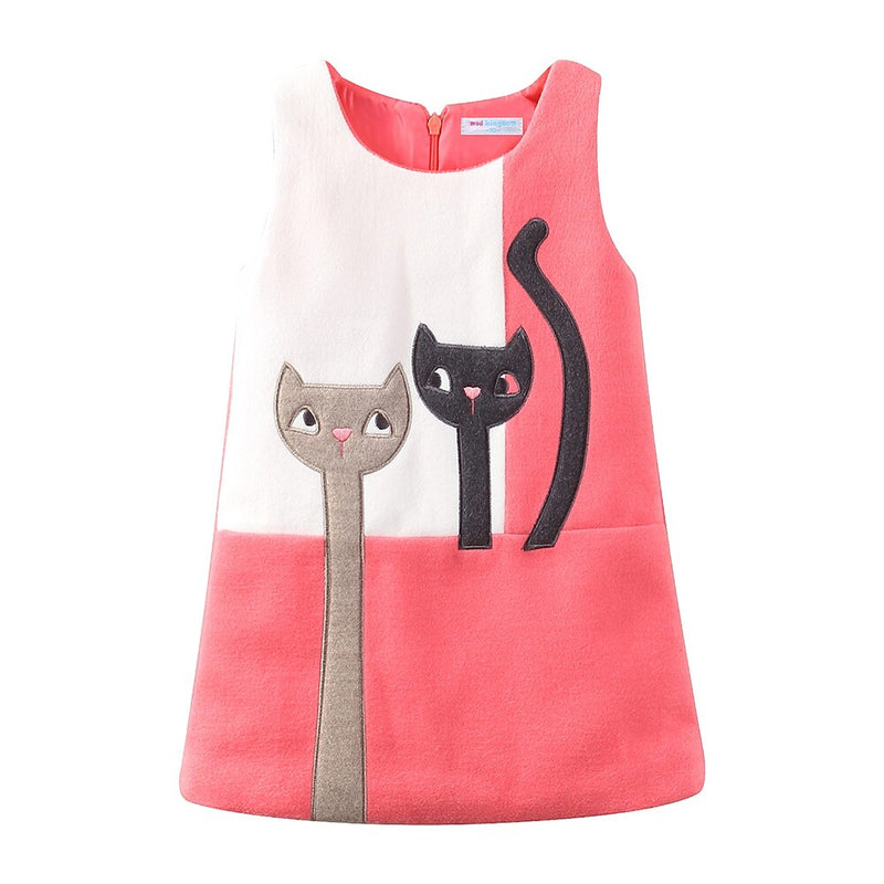 Mudkingdom Little Girls Dresses Sleeveless Wool Cute Cats Bunny Cartoon A-Lined for Kids Dress Girls Clothes Autumn Winter