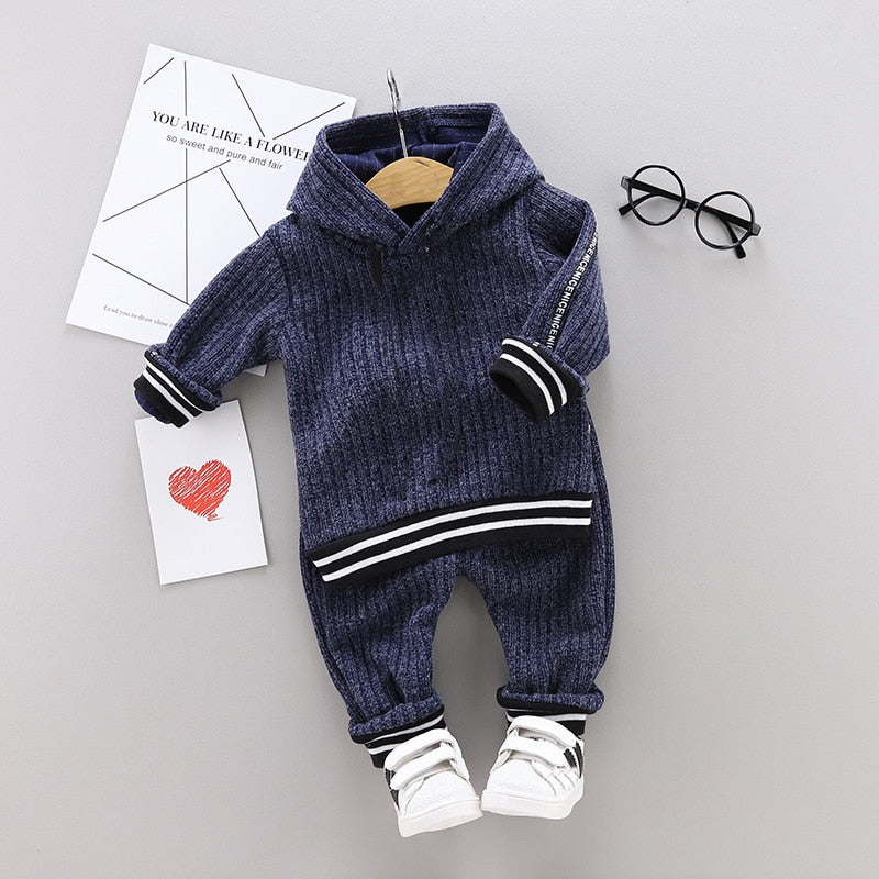 Ropa para niños pequeños, conjunto de Boutique de algodón suave, sudadera con capucha de manga larga sólida para niños, conjunto de chándal, pantalones, conjunto de ropa para niños de 1 a 4 años